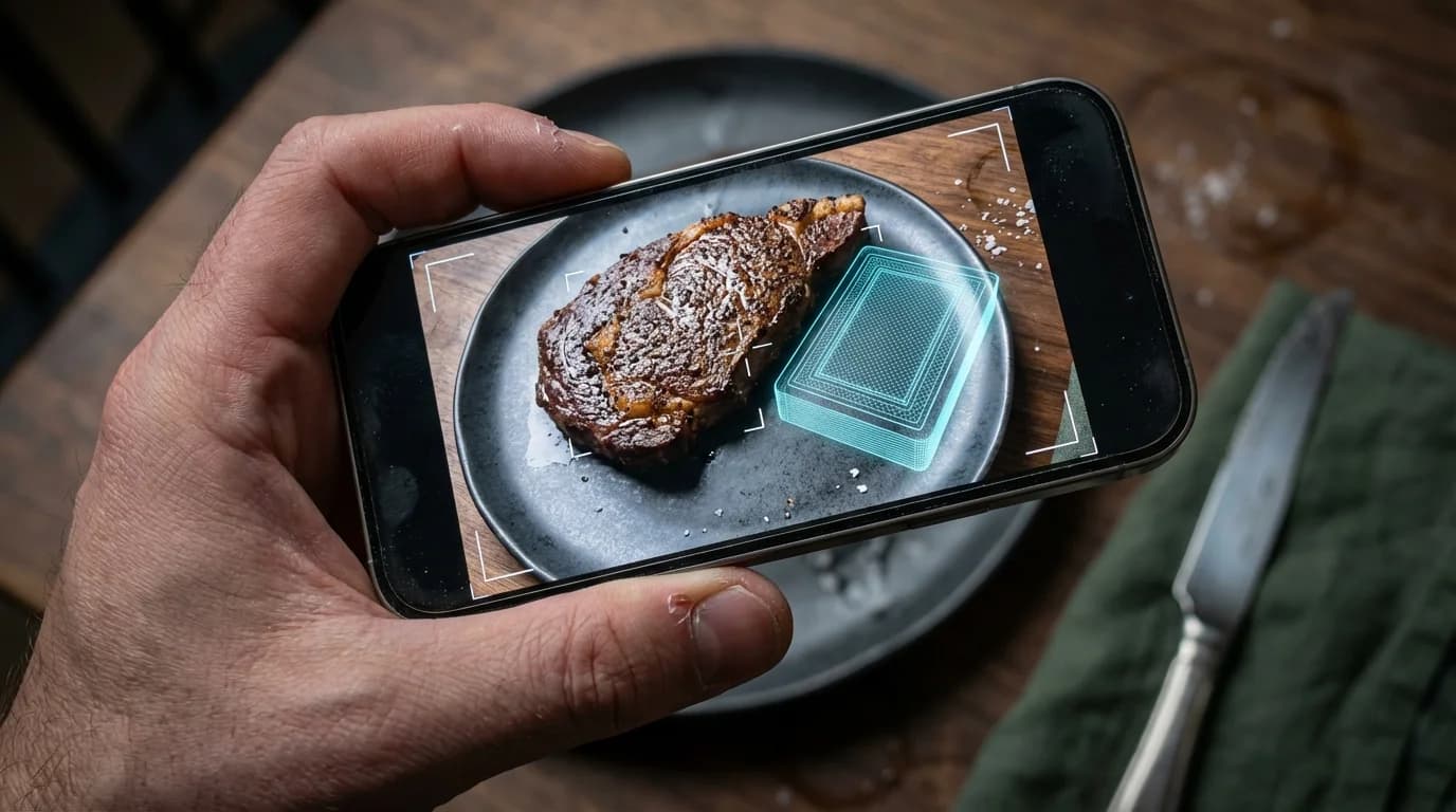 የምግብ መጠንን ለመገመት ዲጂታል ማጣቀሻ እቃን የሚጠቀም የኤአር መተግበሪያ